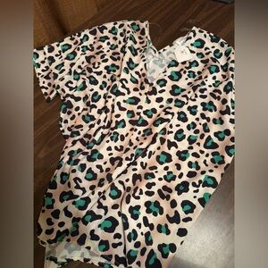 NWT Merle Norman Leopard Print Blouse - Black, Brown, Green